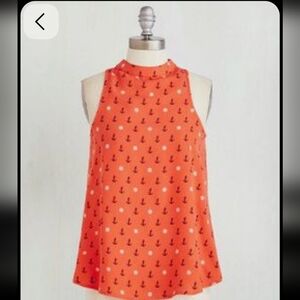 Modcloth Orange Anchor Print Tank